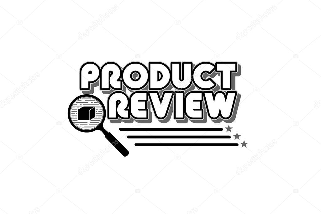 Product Review Typography with a magnifying glass icon
