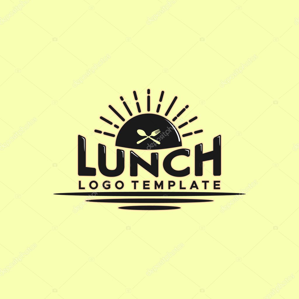 Lettering Lunch With Sun Fork Spoon Icon For Restaurant Logo Template