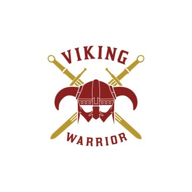 Viking 'in Eski Savaşçı Miğferi Zırhı ve Çapraz Kılıç Logosu Tasarımı