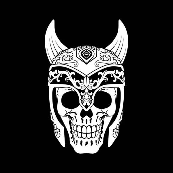 Zarif Viking Miğferi Kafatası Llüstrasyon Logosu Tasarımı Lham Verici — Stok Vektör