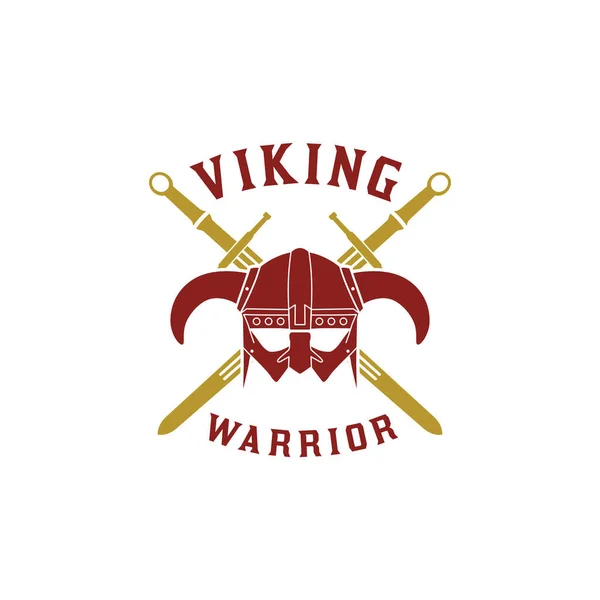 Ancient Warrior Helmet Armor Viking Crossed Swords Logo Design — Stock vektor