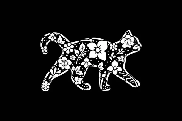 Cat Floral Nature Logo Design — Stock vektor