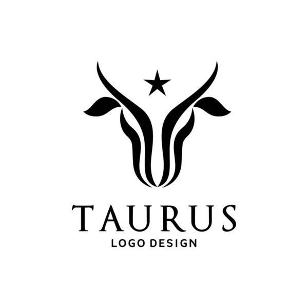 Egyszerű Minimalista Longhorn Buffalo Tehén Bull Head Taurus Logo Design — Stock Vector