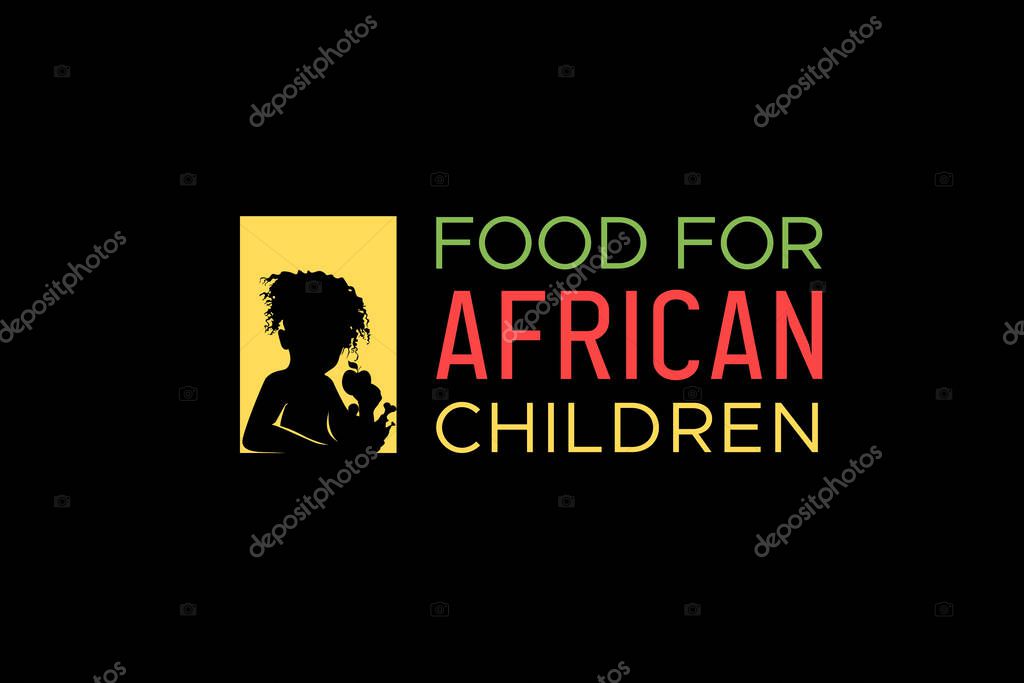 Silhouette of African Children Eat Fruit and Meat logo design
