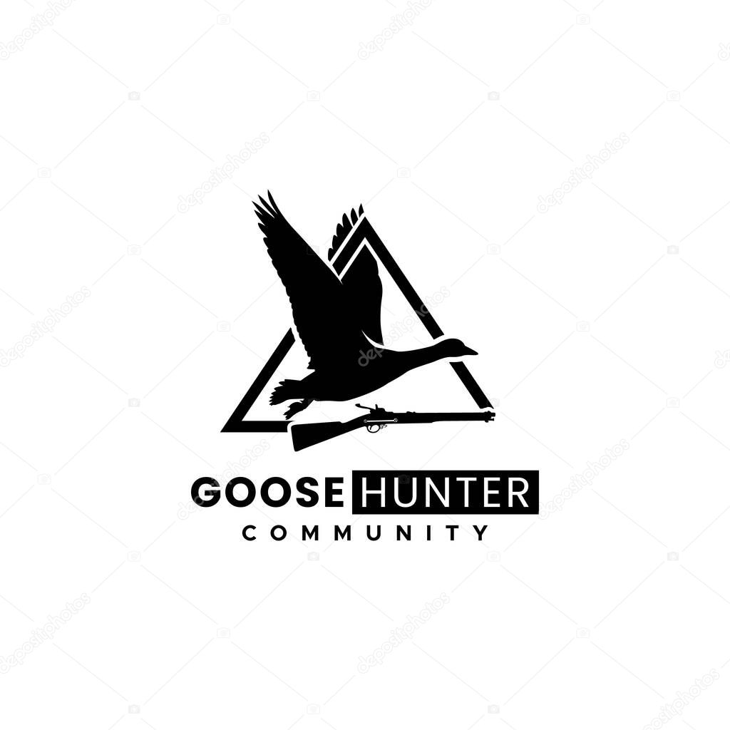 Swan Goose And Gun Silhouette For Hunting Logo Design Inspiration