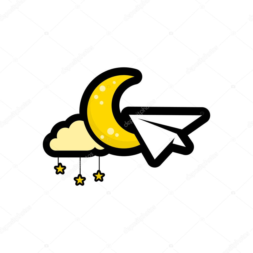 Paper Plane And Crescent Moon Logo Design Inspiration