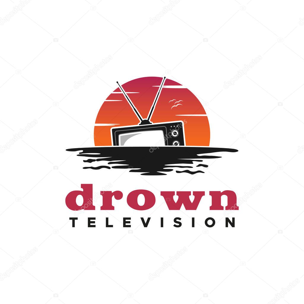 TV Sink Drown At Sunset In The Sea For Film Production Television Haters Logo Design