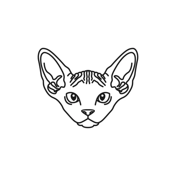 Sphynx Cat Face Sketch Black White Illustration Logo — Stock vektor