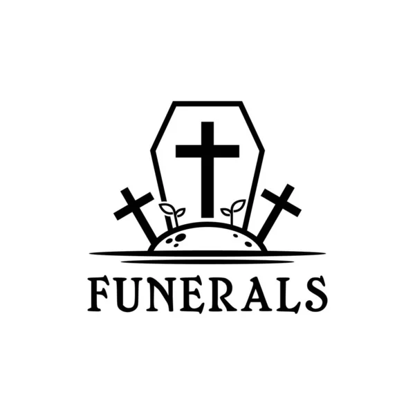 Logo Pohřebního Hřbitova Motivem Kříže Rakve — Stockový vektor
