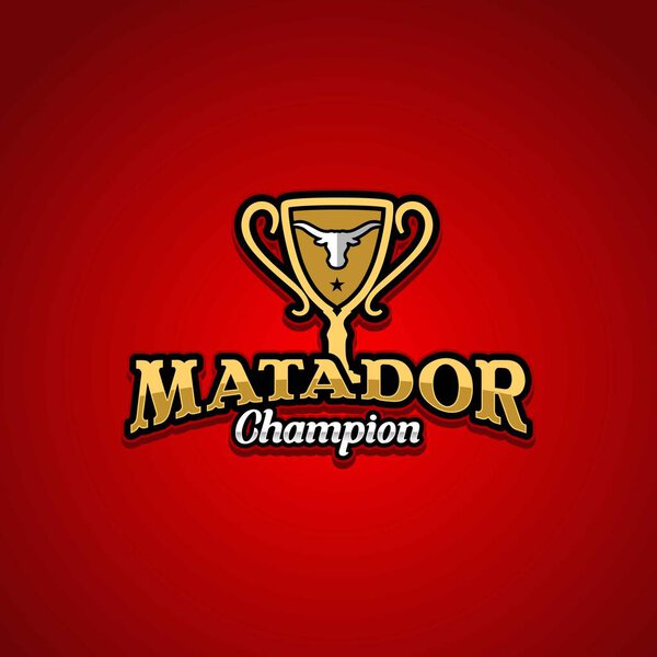 современный логотип матадора с трофеем и головой буйвола для победителя матадора