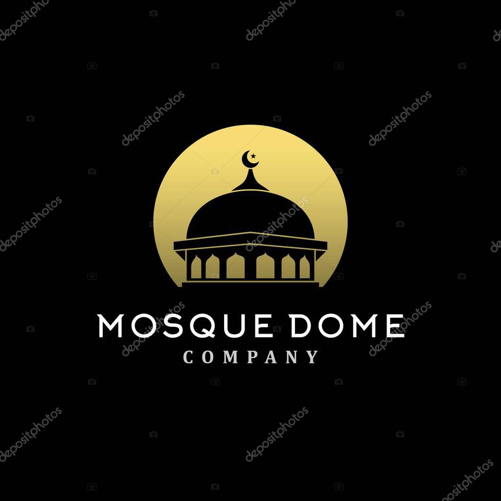 Mosque Dome With Moon And Stars Silhouette Logo Design