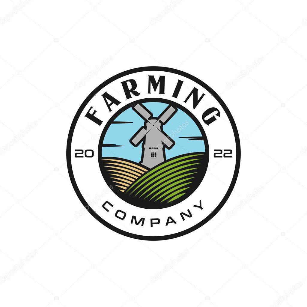 Windmill Barn Farm Agriculture Nature Label logo design inspiration
