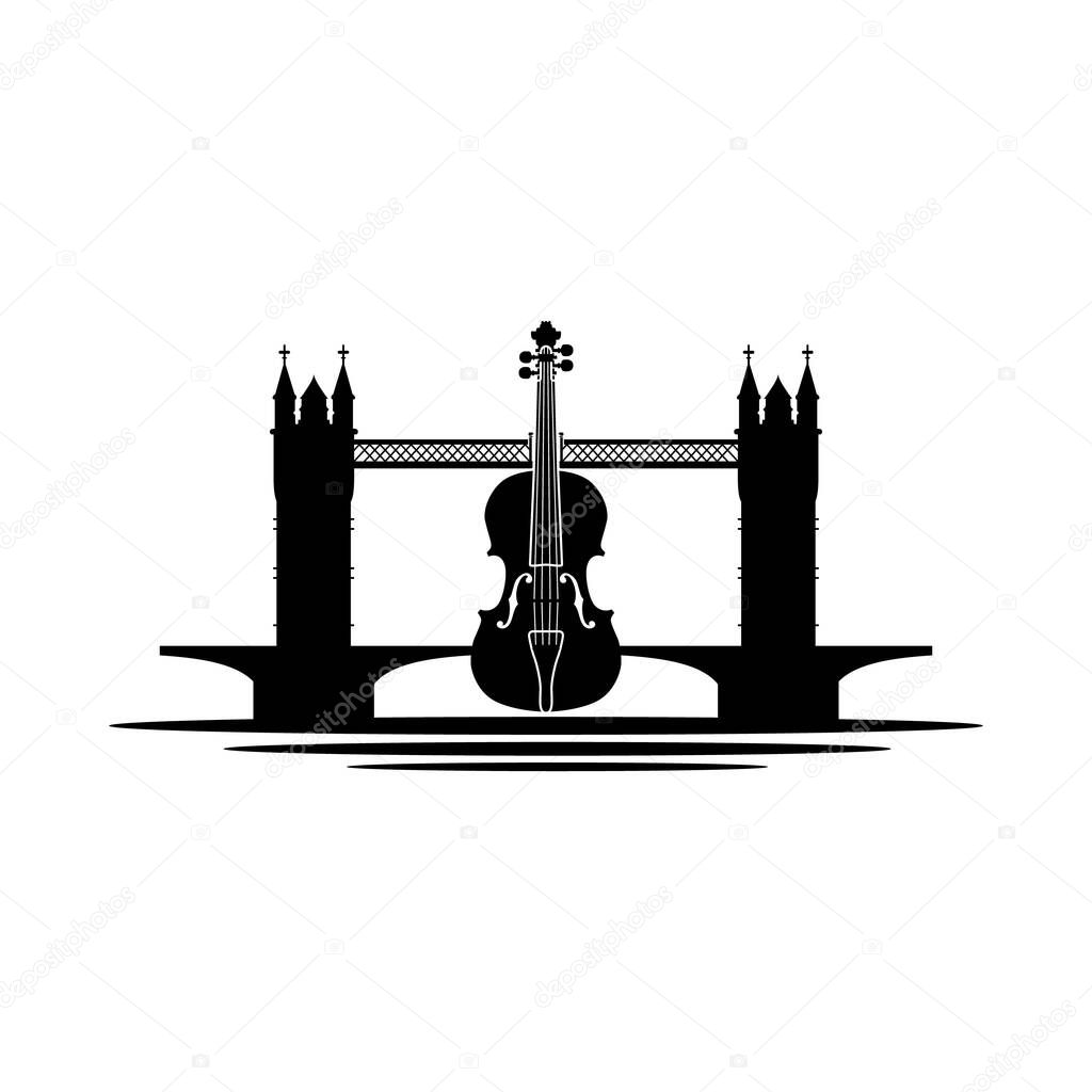 London Bridge Violin Viola Cello Fiddle Music Instrument Logo design inspiration