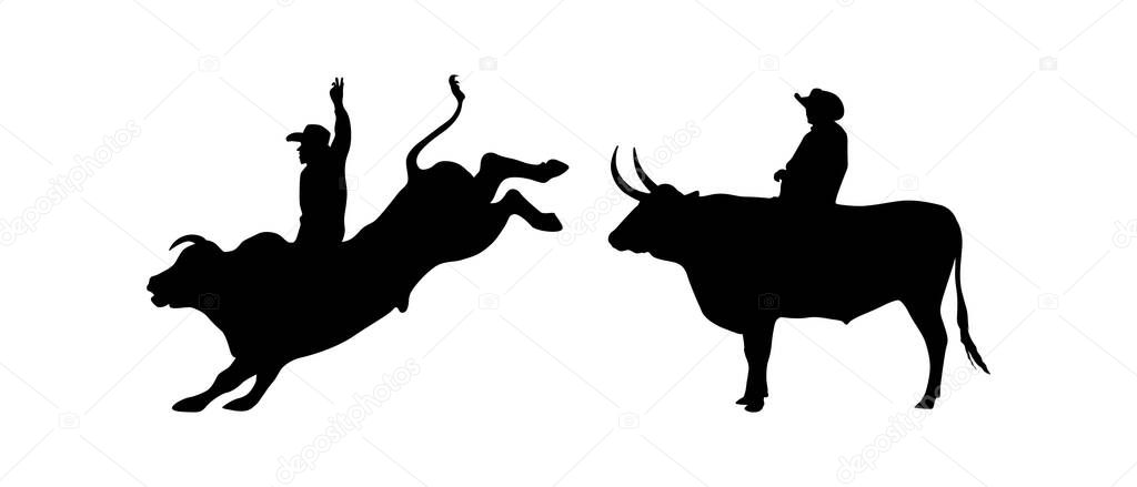 Bull Buffalo Rider Silhouette Vector
