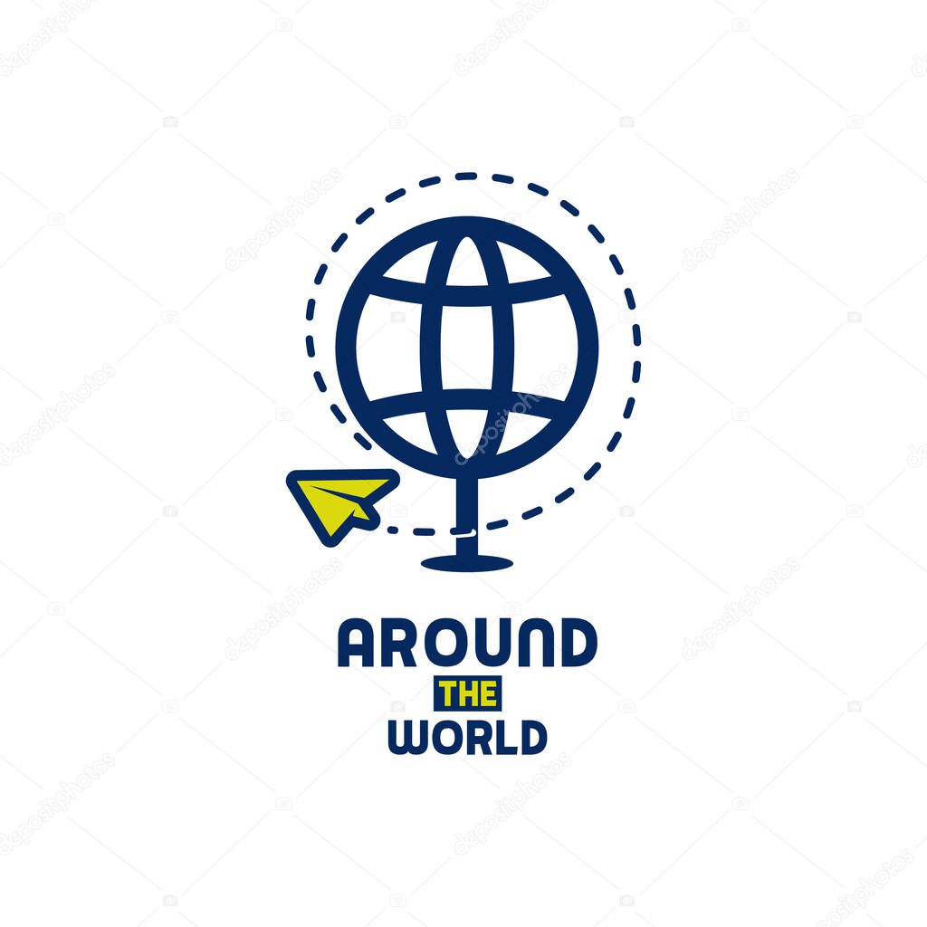 Globe, Paper Plane And Airplane Trail For Around The World Logo Design Inspiration