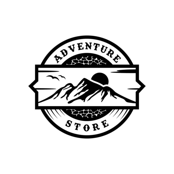 Mountain View Label Emblem Badge Outdoor Adventure Gear Equipment Store — Stockvektor
