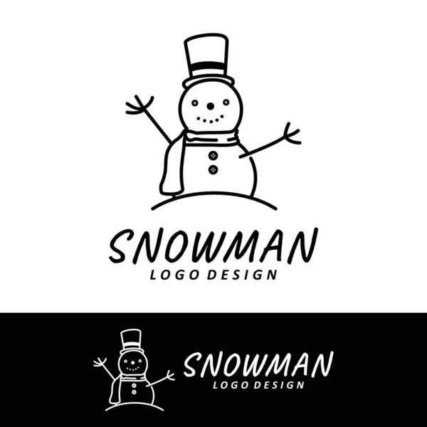 Winter Snowman Logo Design Simple Minimalist Line Art Style — Stock Vector