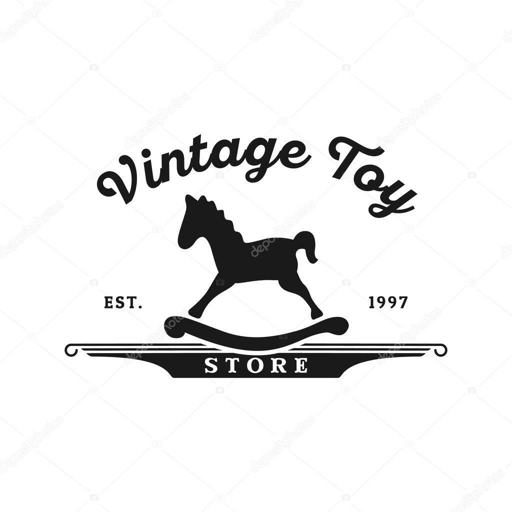 Classic Vintage Retro Label Badge logo design with rocking horse vector design