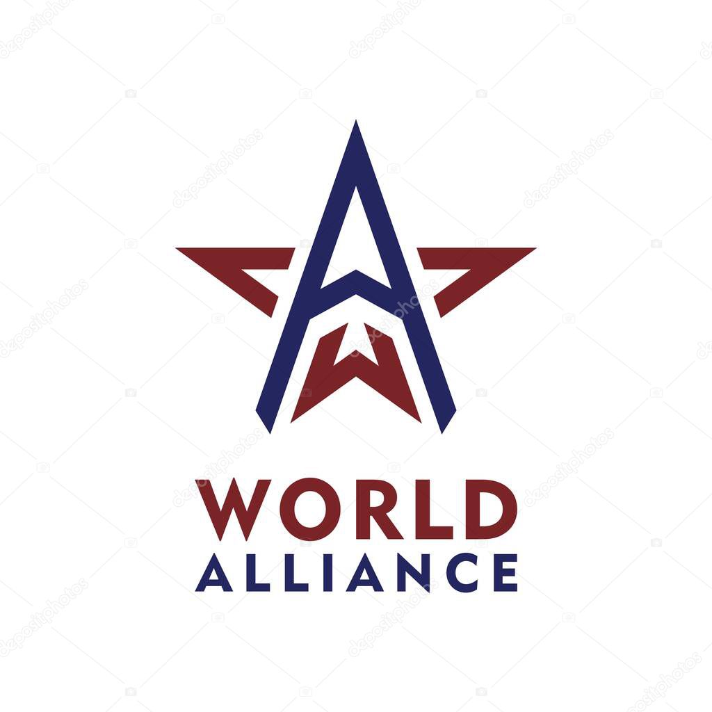 Initials Letter A W Star Logo Vector Design