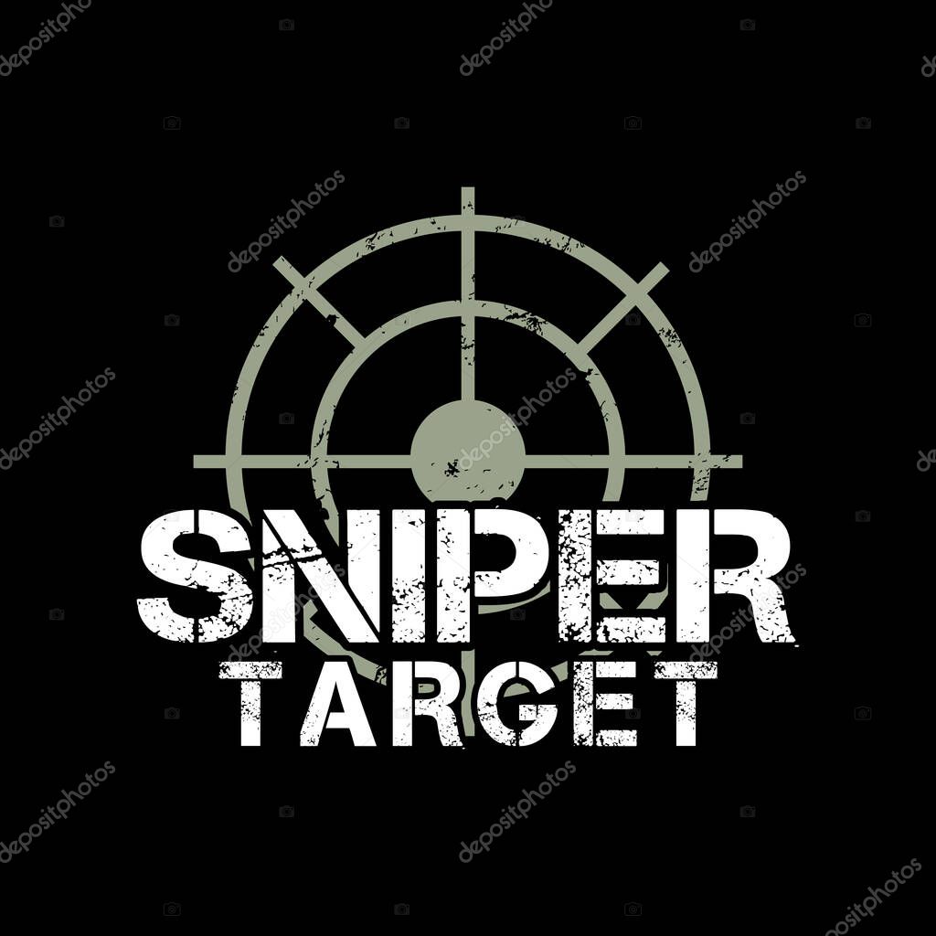 Sniper Target Typography With Shooting Target Icon Vector Grunge Illustration