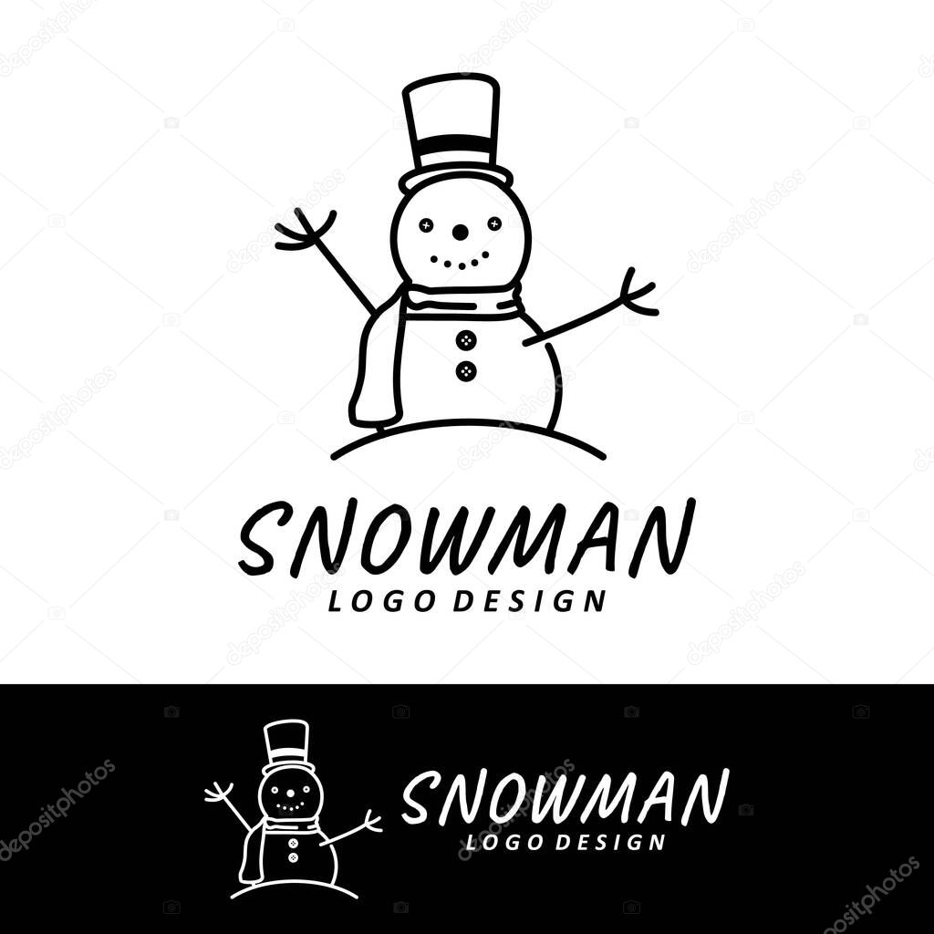 Winter Snowman Logo Design Simple Minimalist Line Art Style