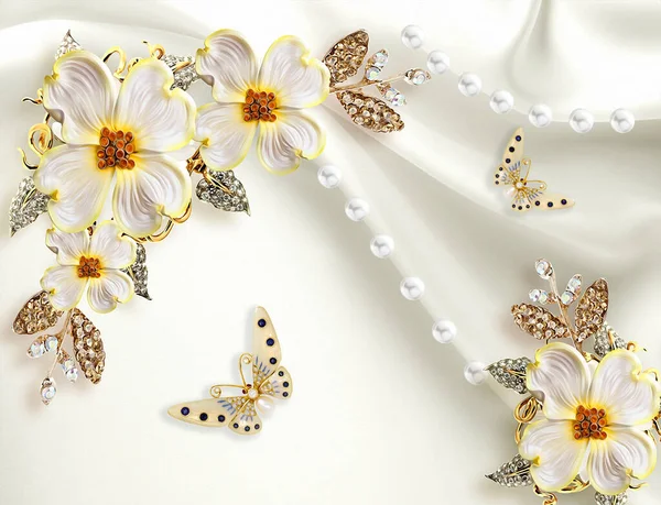 Abstrakcyjne Tapety Biżuteria Kwiat Satynowym Tle — Zdjęcie stockowe