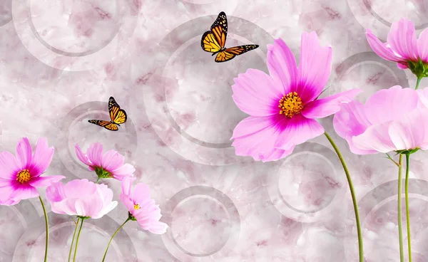 3d amazing wallpaper beautiful pink flower with marble texture background