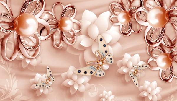 Dostosowane Tapety Biżuteria Kwiat Motyl Abstrakcyjne Tło Piękny Projekt Wnętrza — Zdjęcie stockowe