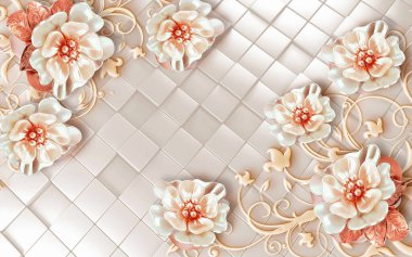 3D perals çiçek kırmızı renk 3d arkaplan