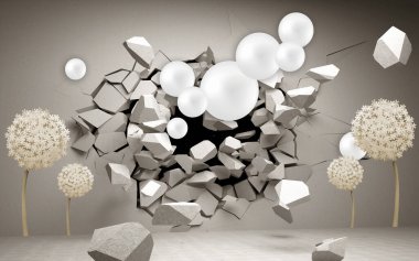 3D duvar kağıdı dairesi ve karahindiba çiçek duvarı arkaplanı