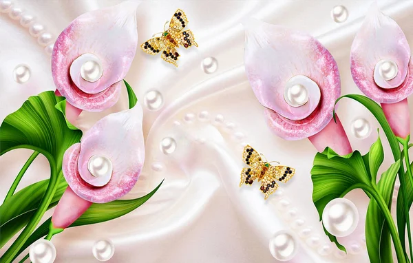 Duvar Kağıdı Güzel Çiçek Inciler Kelebek Inciler Güzel Elmas Tasarım — Stok fotoğraf