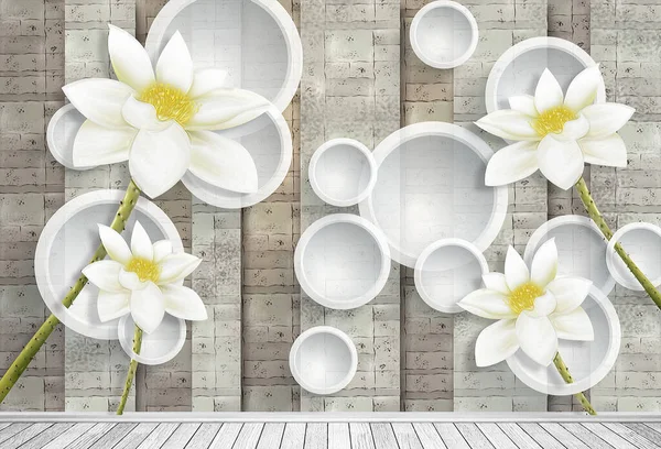 3d wallpaper white flower 3d circle and background for interior