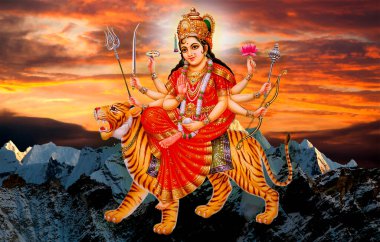 Jai maa durga, sherawali mata, mata rani, jai mata di and clouds mountain background