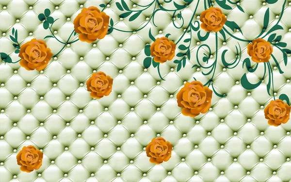 3D wallpaper yellow rose flower with luxury lather background