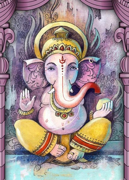 Shri Ganesha Ganesha领主绘画墙纸 — 图库照片