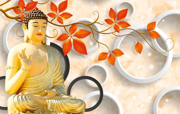 Gautam Buddha Purnima Golden Color Leaf Orange Circle Base Background — 스톡 사진
