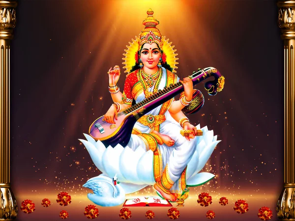 Maa Saraswati Wallpapers Goddess Images和Wallpapers Maa Saraswati Wallpapers — 图库照片