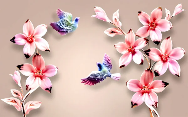Çiçek Özelleştirilmiş Duvar Kağıtları Kuş Güzel Arka Plan — Stok fotoğraf