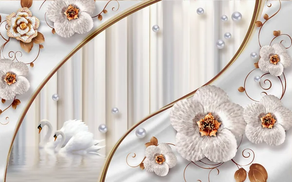 Fiore Sfondi Personalizzati Cigno Perla Diamante Bellissimo Sfondo — Foto Stock