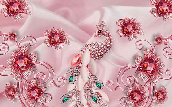 Flower Silk Background Peacock Jewelry Wallpaper — Stock Photo, Image