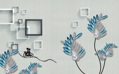 3D Illustration güzel mücevher çiçeği tasarımı ve kumaş dokusu duvar kağıdı ve dikdörtgen kutu
