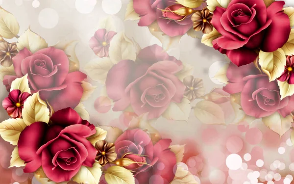 Beautiful Rose Flower Wallpaper Golden Leaf Design — Stock Photo, Image