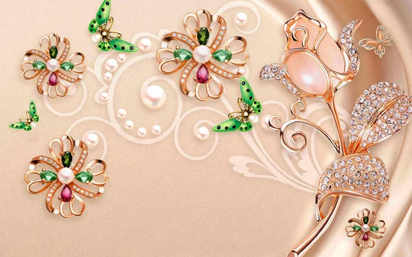 Wallpaper Jewelry Flower Butterfly Fabric Background — Stockfoto