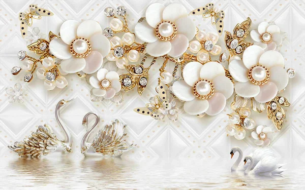 Wallpaper Most Beautiful Design Swan Jewelry Flower Luxury Background — Fotografia de Stock