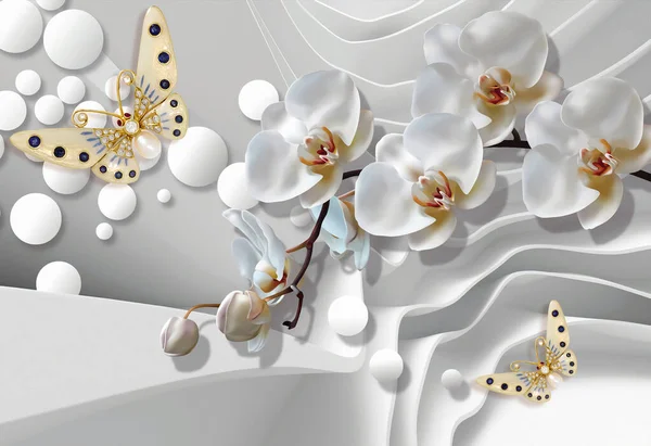 3D wallpaper orchid flower and jewelry beautiful 3d background diamond