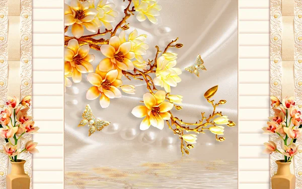 3D wallpaper design with murals florals 3d abstract background