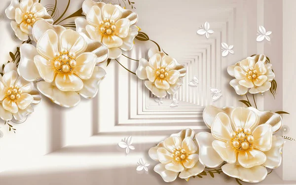 3D wallpaper golden flower and butterfly 3d background for home interior