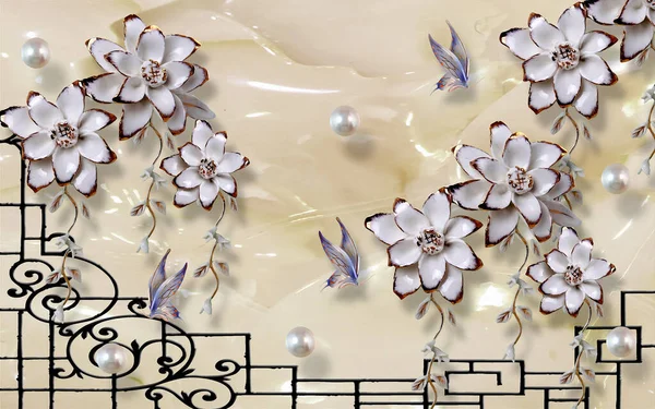 Wallpaper Background Marble Texture Background Floral Jewelery — Zdjęcie stockowe