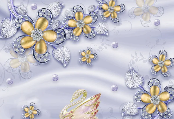 Flower Swan Wallpaper Satin Background — Zdjęcie stockowe