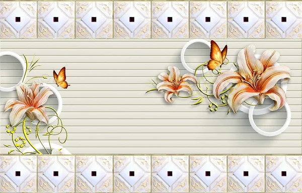 3D illustration wallpaper murals flower and butterfly with background